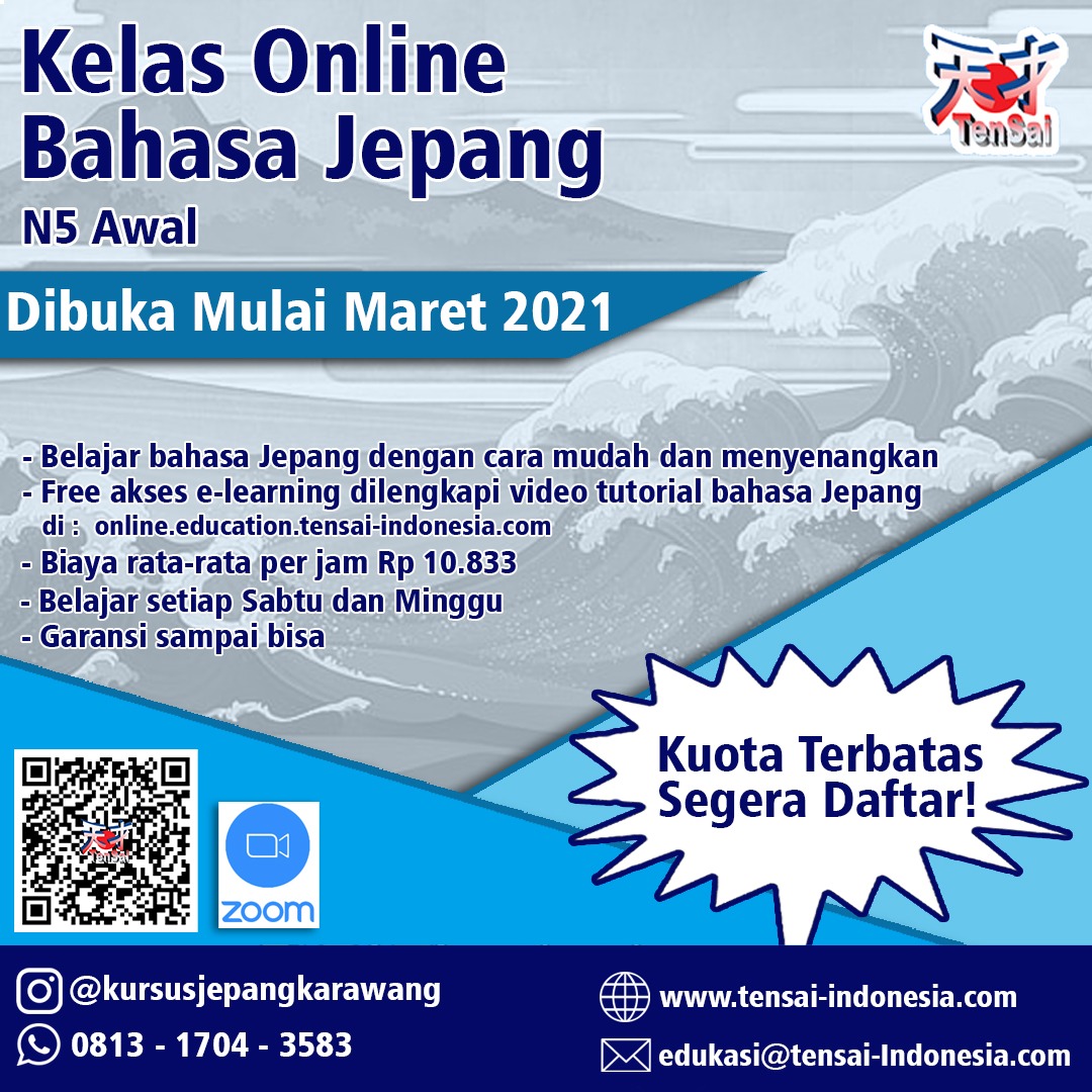 Kelas Online Bahasa Jepang N5 Awal Mulai Maret 2021