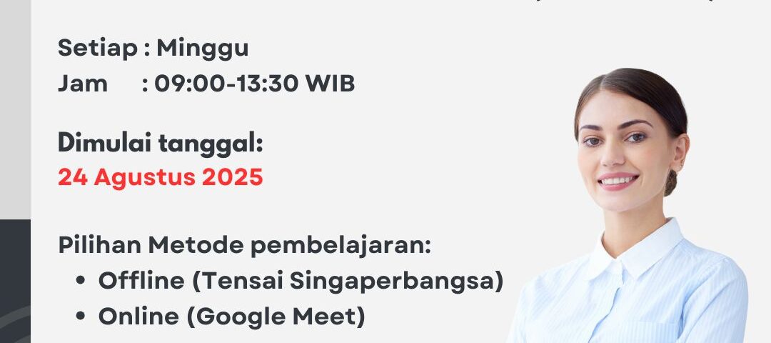 Pengumuman kelas Reguler Hybrid C (N4 Awal) Tensai Indonesia, mulai 24 Agustus 2025, tersedia offline di Karawang dan online Google Meet untuk peserta level N4.