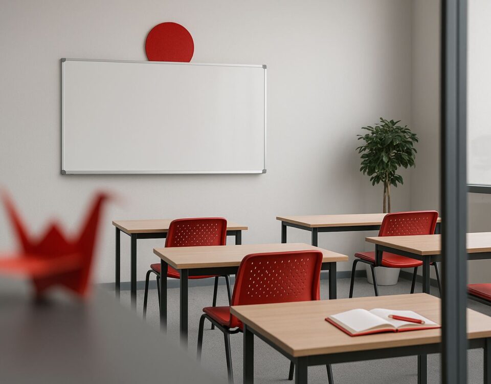 Kelas modern abu-abu dengan aksen merah untuk menggambarkan rekor jumlah pemegang visa SSW 2025 dan implikasi rekrutmen akhir tahun.