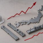 Prospek tenaga kerja asing 2026: visual editorial tanpa teks yang menyorot alur produksi Jepang dan indikator pertumbuhan merah