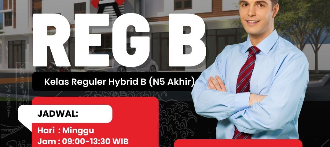 Kelas Bahasa Jepang N5 Akhir Reguler Hybrid B Tensai Indonesia—jadwal Minggu 09.00–13.30 WIB, mulai 21 Desember 2025.