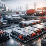 Rantai pasok baterai EV di kawasan industri Karawang dengan modul baterai dan logistik pabrik berteknologi tinggi