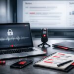 AI notulen rapat aman dengan sistem perekaman terenkripsi, perangkat digital, dan ringkasan rapat yang dapat diaudit