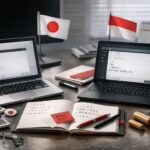 Email kerja bilingual Jepang–Indonesia dalam konteks profesional yang menyoroti struktur, etika, dan perbedaan budaya komunikasi bisnis