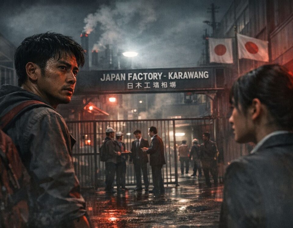 Pemuda Karawang menatap gerbang pabrik Jepang dengan penuh harapan sebelum memulai kursus bahasa Jepang dari nol