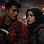 Ilustrasi calon pekerja Indonesia menatap peluang kerja resmi di Jepang melalui program Tokutei Ginou SSW dengan suasana dramatis penuh harapan.